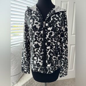 CHARTER CLUB LIKE NEW! WOMEN’S FLEUR SOMBRE ZIP UP HOODIE IN BLACK/WHITE SZ M